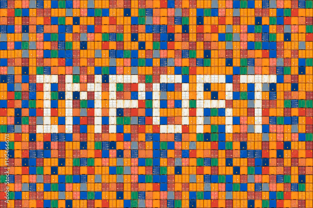 Fototapeta premium Cargo containers with white containers showing the word Import