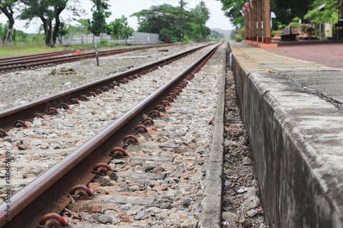 railway track on gravel for train transportation: Select focus with shallow depth of field :