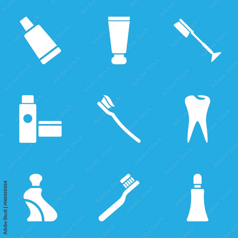 Set of 9 toothpaste filled icons Set of 9 toothpaste filled icons