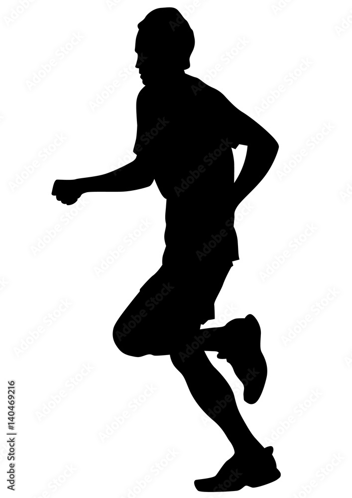 Man athletes on running race on white background