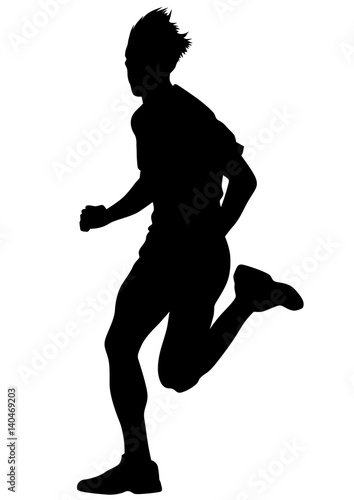 Man athletes on running race on white background