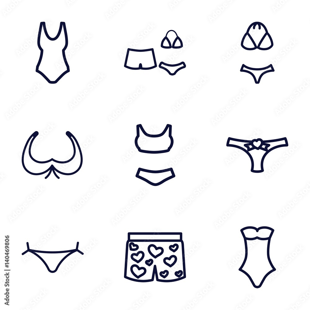 Set of 9 bikini outline icons Set of 9 bikini outline icons