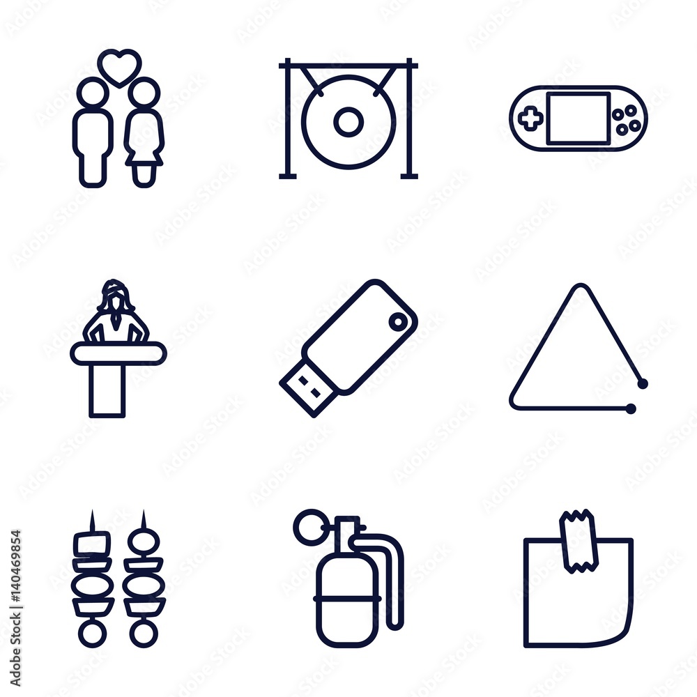 Set of 9 stick outline icons Set of 9 stick outline icons