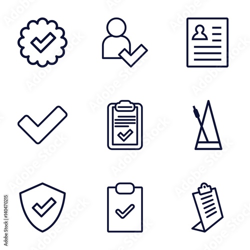 Set of 9 tick outline icons