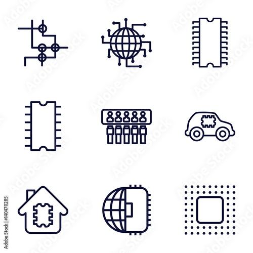 Set of 9 cpu outline icons