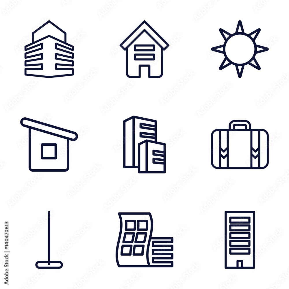 Set of 9 hotel outline icons