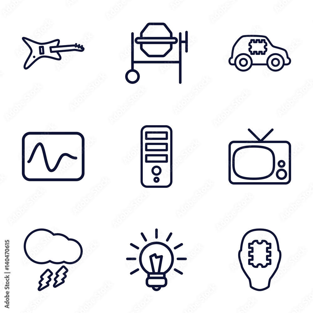Set of 9 electrical outline icons Set of 9 electrical outline icons
