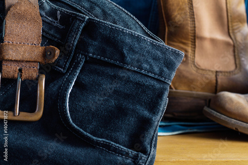 Black jeans on table. photo