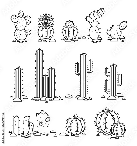 Cacti in the desert. Vector Isolated objects of a corporate logo
