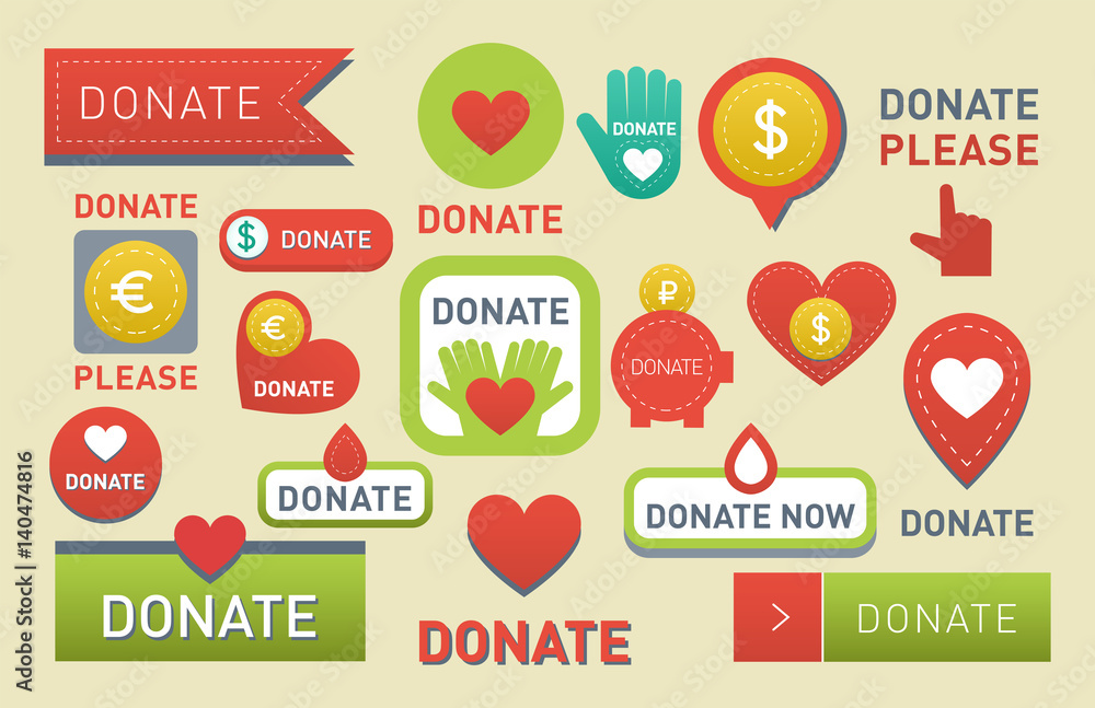 Donate buttons vector set illustration help icon donation gift charity ...