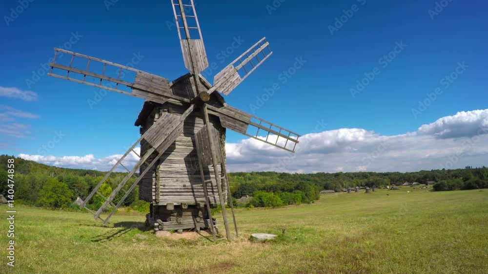 Antique Windmill on a Ukrainian Hillside. Video 1080p Antique Windmill on a Ukrainian Hillside. Video 1080p