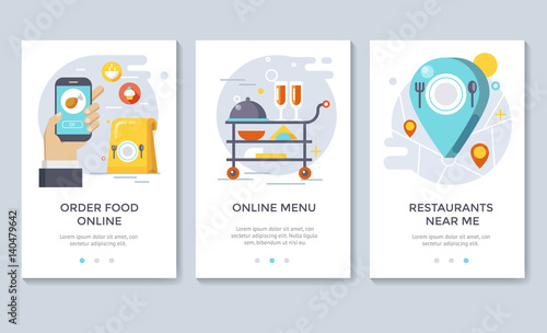 Order food online banners, mobile application design, vector illustration