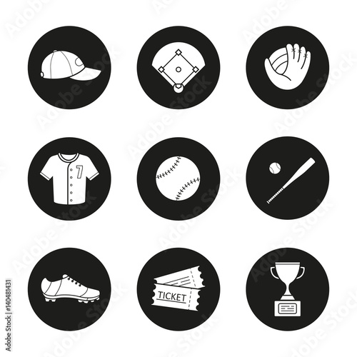 Baseball accessories icons set