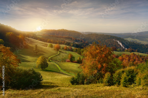 Beautiful view of sunrise in Pieniny mountains