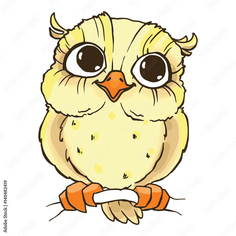 Colorful cute owl. Line draw, hand-drawn contour on a white background