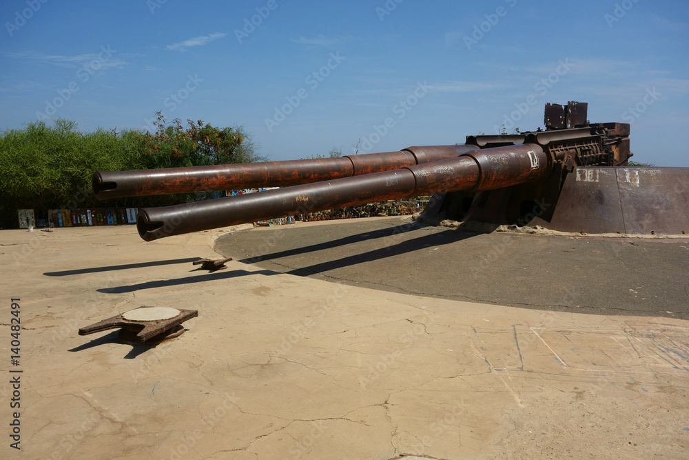 Big old broken canon at the top of Ile de Goree island, Dakar, Senegal