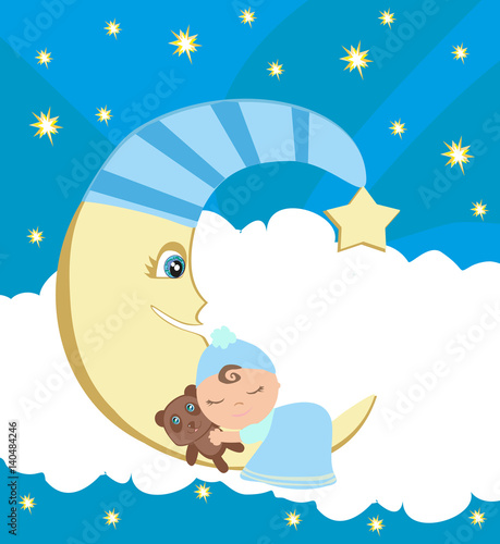 Cute little boy sleeping on moon