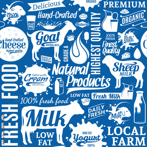 Typographic vector milk product seamless pattern or background