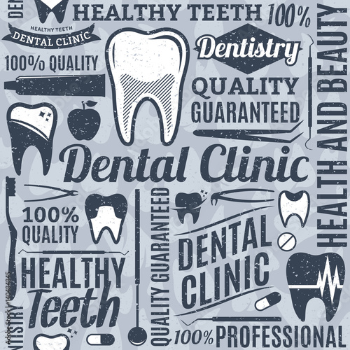 Retro styled dental clinic seamless pattern or background