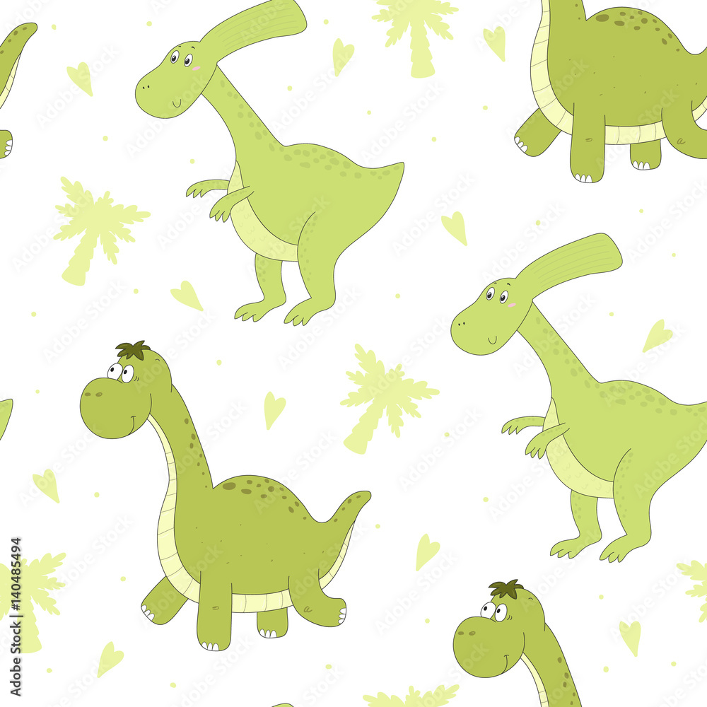 Fototapeta premium Cute seamless pattern with funny dinosaurs. vector illustration.