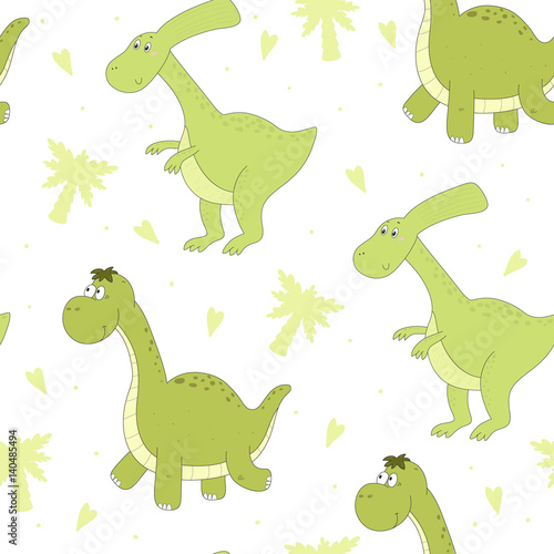 Cute seamless pattern with funny dinosaurs. vector illustration.