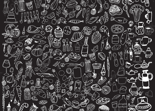 Hand drawn food elements. Set for menu decoration. 