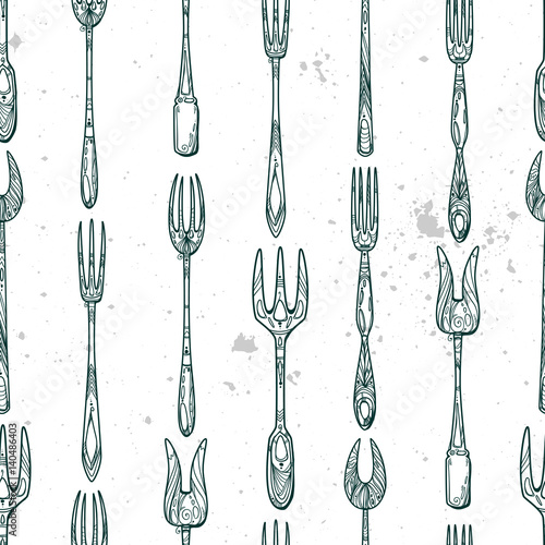 Seamless texture. Repeated pattern. Ornament with forks. Texture with cutlery. Nice background for your projects.