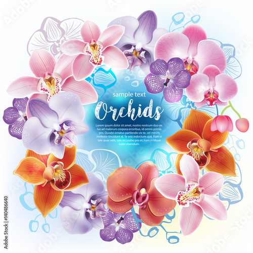 Greeting card with orchids flowers 