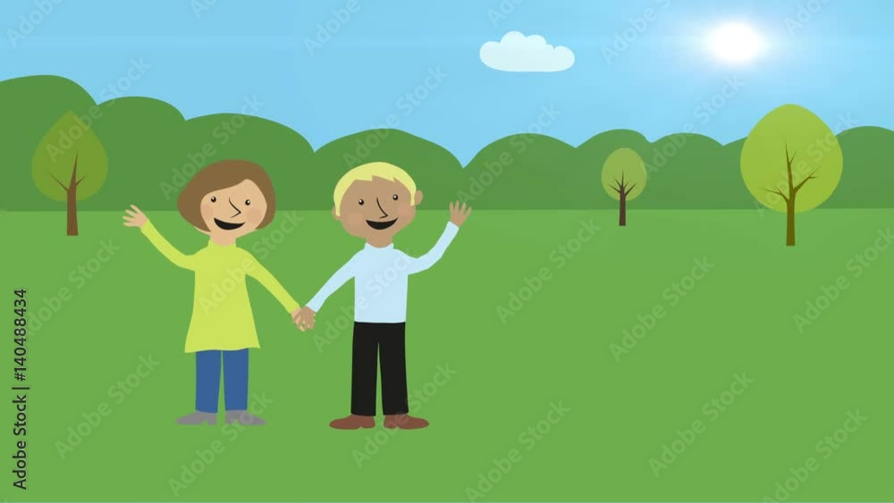 Man and woman in nature. Happy romantic couple. Animated characters with flat design. Man and woman in nature. Happy romantic couple. Animated characters with flat design.