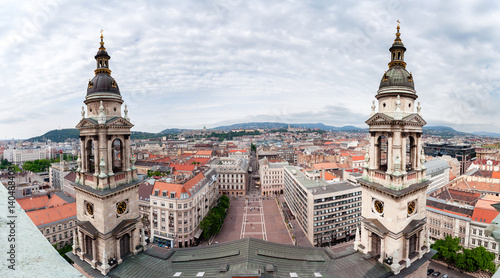 Basilica of Saint Istvan in Budapest  Hungary. Panorama of the city from the dome of the cathedral.