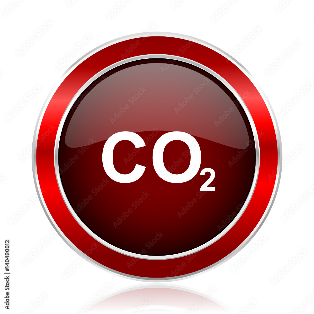 CO2 text red circle chrome border silver metallic vector icon