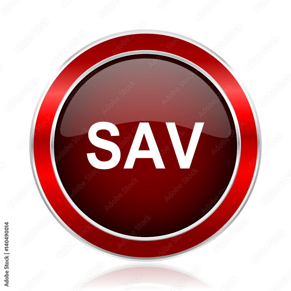 SAV text red circle chrome border silver metallic vector icon SAV text red circle chrome border silver metallic vector icon