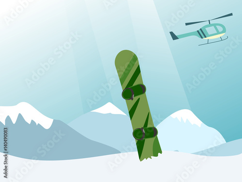 helicopter lift a snowboarder at the top of the mountain