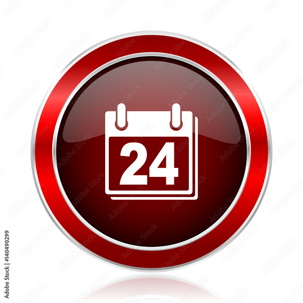 Calendar red round glossy metallic web and smartphone vector icon isolated on white background. Calendar red round glossy metallic web and smartphone vector icon isolated on white background.