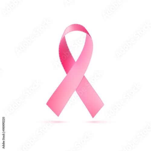 Pink breast cancer awareness ribbon, isolated on white. illustration, 