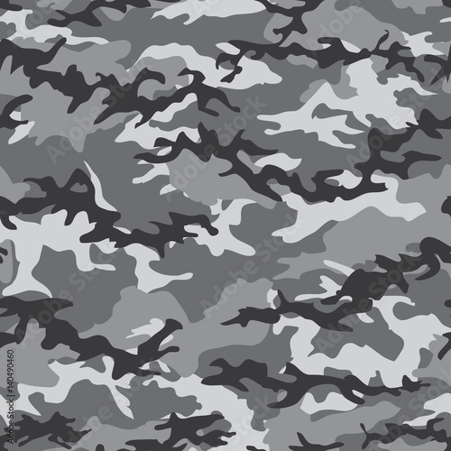 Camouflage seamless pattern background with gray spots. Military camouflage pattern. Fashionable camouflage textile. Military print. Seamless vector wallpaper. Clothing style masking. Repeat print. 