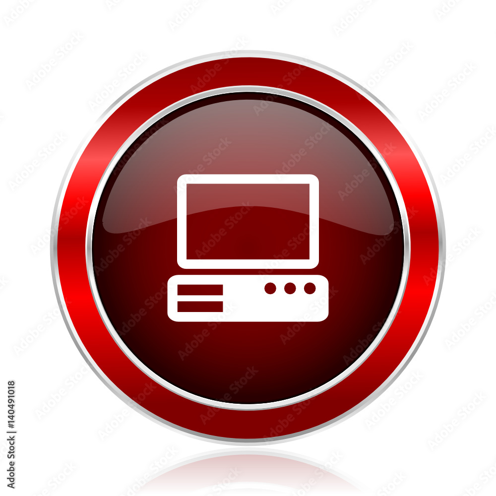 Computer red round glossy metallic web and smartphone vector icon isolated on white background.
Computer red round glossy metallic web and smartphone vector icon isolated on white background.