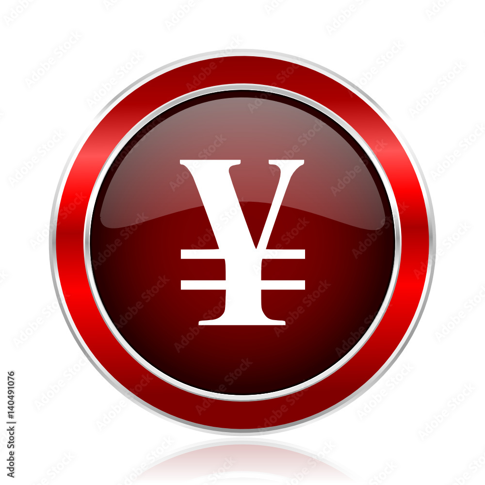 Yen red round glossy metallic web and smartphone vector icon isolated on white background.             
