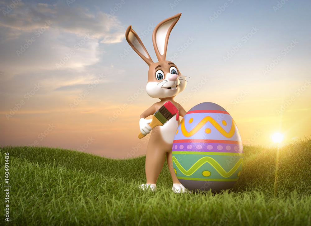 Osterhase mit Osterei auf der Wiese Stock Illustration | Adobe Stock