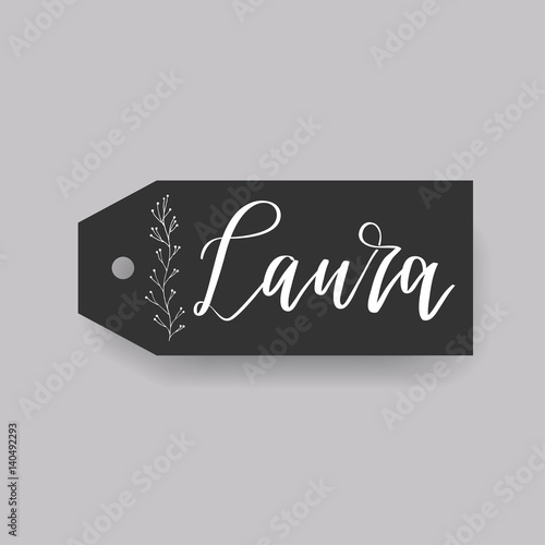 Common female first name Doris on a tag. Hand drawn calligraphy. Wedding typography element.