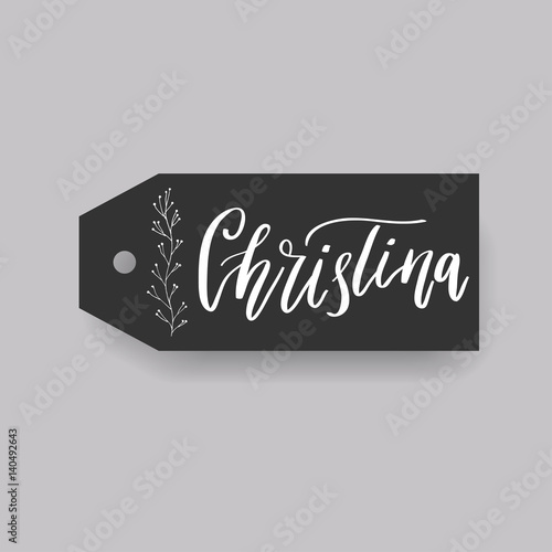 Common female first name Doris on a tag. Hand drawn calligraphy. Wedding typography element.