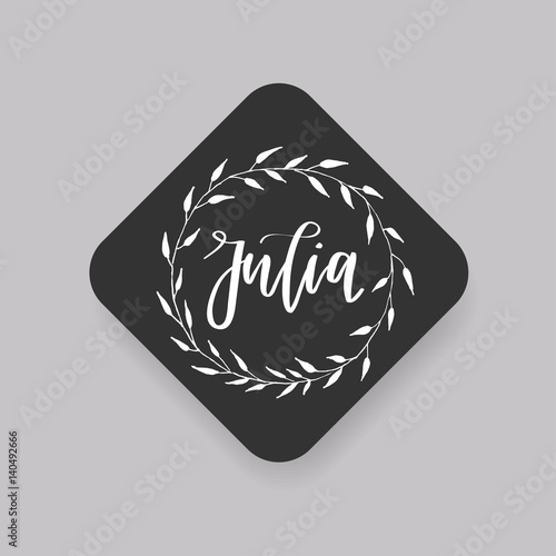 Common female first name Doris on a tag. Hand drawn calligraphy. Wedding typography element.