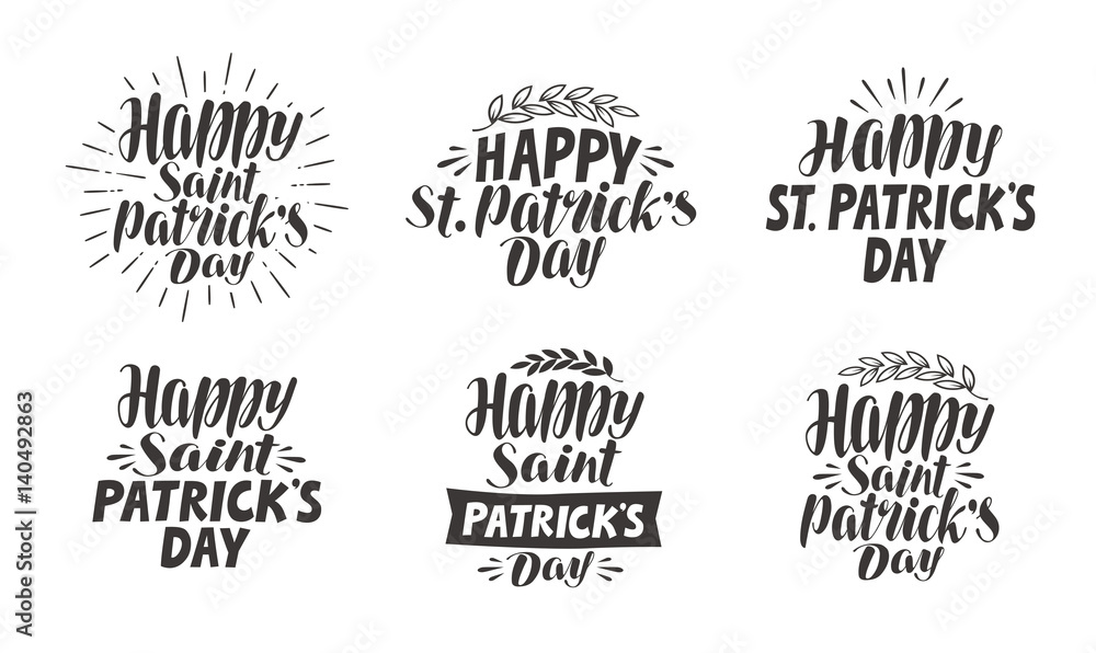 Saint Patrick's Day, lettering. Label set, vector illustration