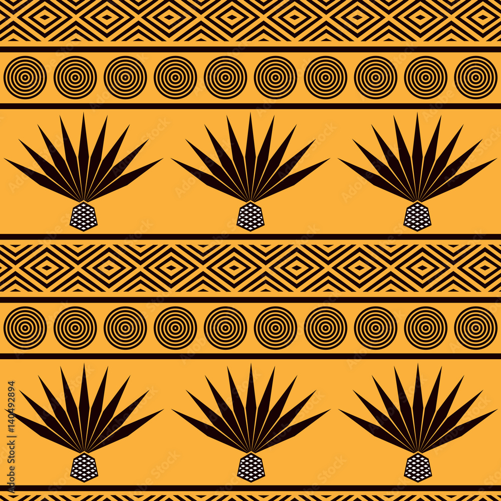 Obraz premium Abstract vector tribal ethnic background. Seamless pattern with blue agave