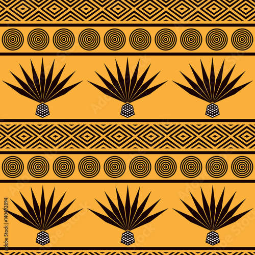 Abstract vector tribal ethnic background. Seamless pattern with blue agave