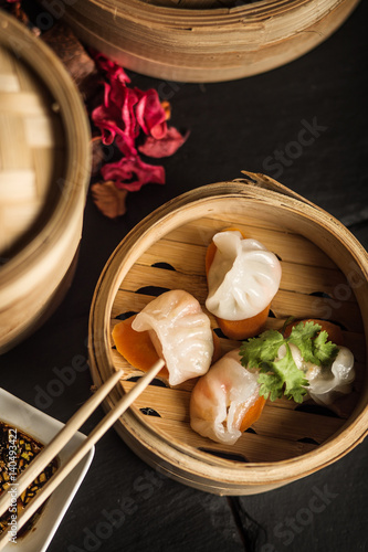 Quadro em tela Dim Sum dumplings. Chinese traditional food
