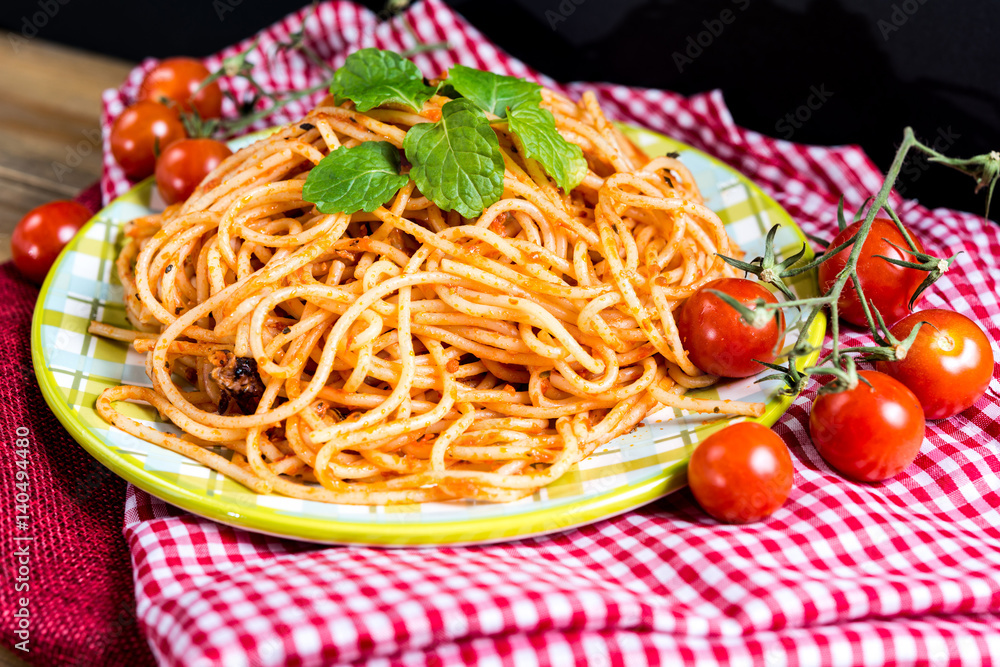tasty pasta-Italian meat sauce pasta on the table tasty pasta-Italian meat sauce pasta on the table