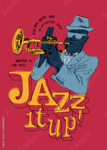 trumpet player drawing jazz print