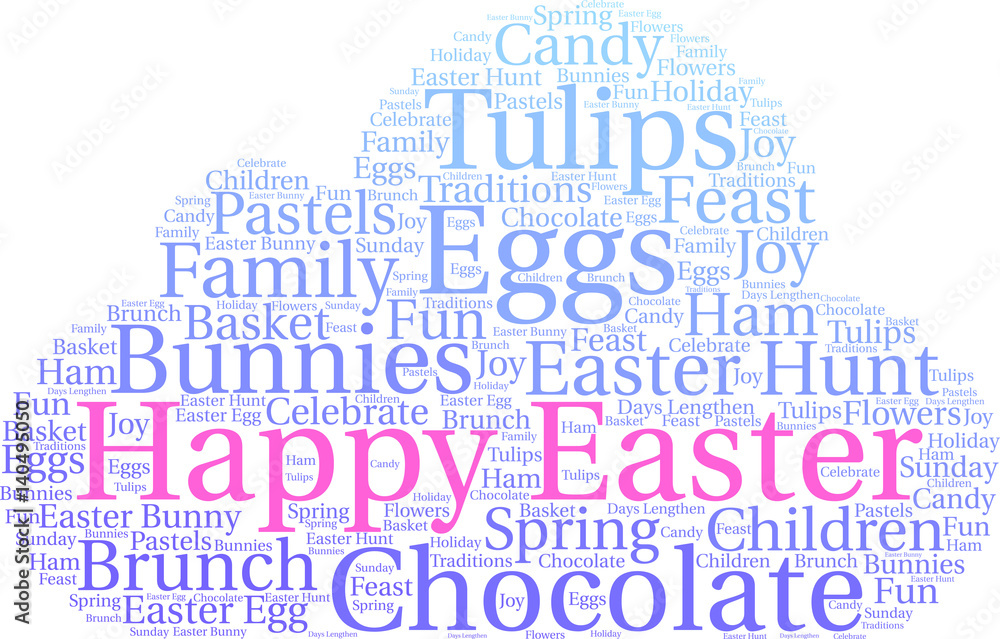 Obraz premium Happy Easter Word Cloud on a white background. 