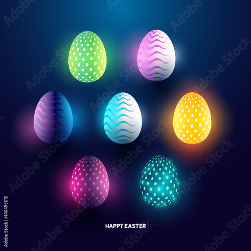 A set of glowing abstract easter egg holiday designs. Vector illustration